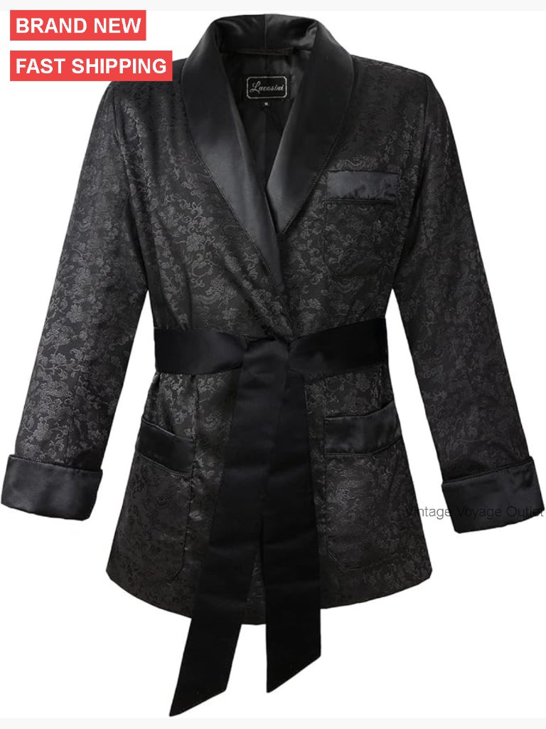Men's Slim Fit Satin Smoking Jacket Fully Lined Sport Coat